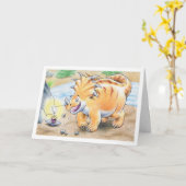 Verjaardag Triceratops Kaart (Gele Bloem)