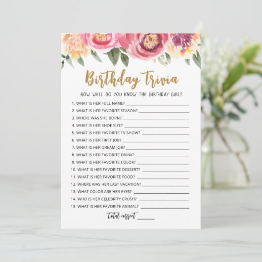 Verjaardag Trivia bewerkbaar spel Kaart (Staand voorkant)