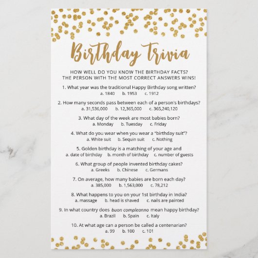 Verjaardag Trivia Spel met Antwoorden Verjaardagsf (Voorkant)