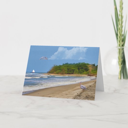 Verjaardag, Tropisch Strand, Vogels Kaart (Voorkant)