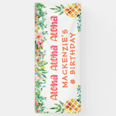 Verjaardag Tropische Ananas Bloemen Aloha Spandoek (Verticaal)