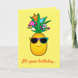 Verjaardag!: Tropische ananas Cartoon met tinten Kaart