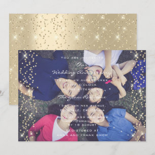 Verjaardag Trouwfoto Familie Sepia Goud Confetti Kaart