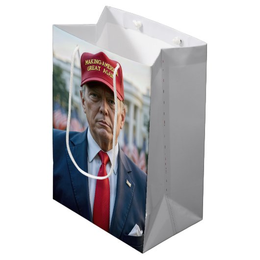 Verjaardag Trump met het rode MAGA-Pet Medium Cadeauzakje (Voorkant Gekanteld)