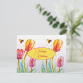 Verjaardag Tulp bloemig Roze Rood Briefkaart (Staand voorkant)