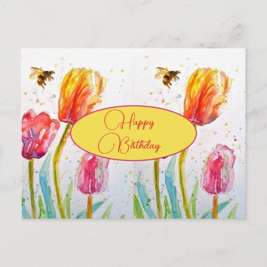 Verjaardag Tulp bloemig Roze Rood Briefkaart (Voorkant)