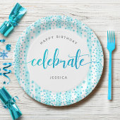 Verjaardag turquoise glitter moderne scriptnaam ch papieren bordje