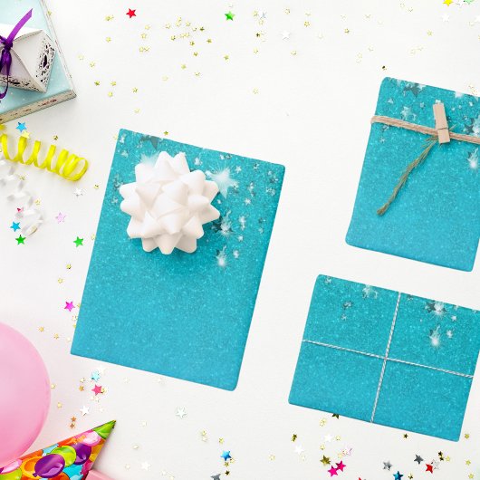 Verjaardag turquoise glitters blauw zeegroen glins inpakpapier vel