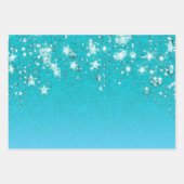 Verjaardag turquoise glitters blauw zeegroen glins inpakpapier vel (Voorkant)