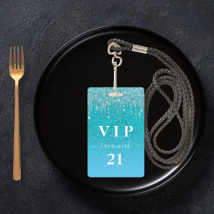 Verjaardag turquoise glitters glazuur blauwe vip u badge