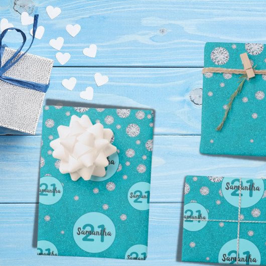 Verjaardag turquoise glitters groen monogram luxue inpakpapier vel