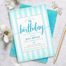 Verjaardag turquoise glitterscript met aangepast j