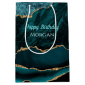 Verjaardag, Turquoise, Goud & Zwarte Agate, Witte Medium Cadeauzakje (Voorkant)