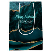 Verjaardag, Turquoise, Goud & Zwarte Agate, Witte Medium Cadeauzakje (Achterkant)