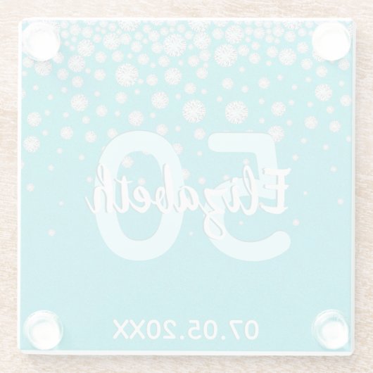 Verjaardag turquoise groene glitters naam diamante glazen onderzetter (Achterkant)