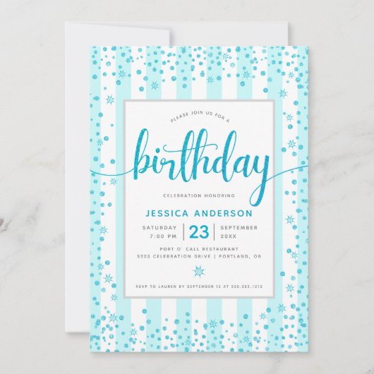 Verjaardag turquoise moderne glinsterend schrift s kaart (Voorkant)