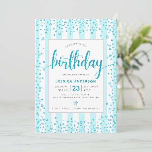 Verjaardag turquoise moderne glinsterend schrift s kaart (Staand voorkant)