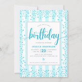 Verjaardag turquoise moderne glitterscript strepen kaart (Voorkant)