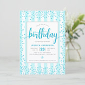 Verjaardag turquoise moderne glitterscript strepen kaart (Staand voorkant)