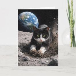 Verjaardag Tuxedo Kat Graaft een Maankrater Kaart