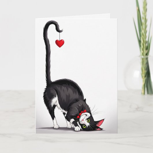 Verjaardag Tuxedo Kat Met Dangling Hart Kaart (Voorkant)