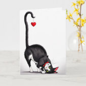 Verjaardag Tuxedo Kat Met Dangling Hart Kaart (Gele Bloem)