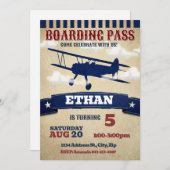 Verjaardag tweedekker vliegtuig nodigt vliegtuig kaart (Voorkant / Achterkant)
