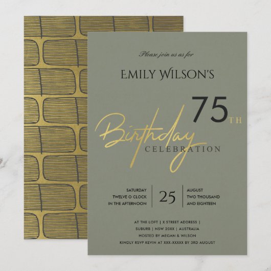 VERJAARDAG TYPOGRAFIE EENVOUDIG GRIJS GOUD ELKE LE KAART (Voorkant / Achterkant)