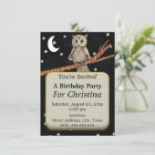 Verjaardag Uil Blauw Ketting Sterren Maan Kaart (Staand voorkant)