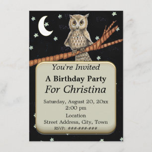 Verjaardag Uil Blauw Ketting Sterren Maan Kaart