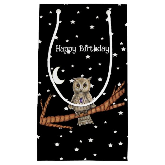 Verjaardag Uil Crystal Ketting Branch Moon Stars Klein Cadeauzakje (Voorkant)