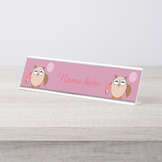 Verjaardag uil gepersonaliseerde bureau teken bureau naambordje (Voorkant)