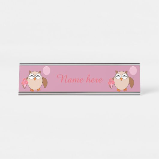 Verjaardag uil gepersonaliseerde bureau teken bureau naambordje (Voorkant)