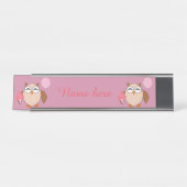 Verjaardag uil gepersonaliseerde bureau teken naambordje (Voorkant)