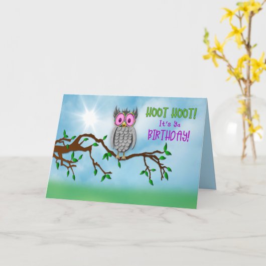 Verjaardag, Uil in zonnebril, Hoot, Hoot! Kaart (Gele Bloem)