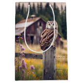 Verjaardag Uil Op Omheining Post Medium Cadeauzakje (Voorkant)