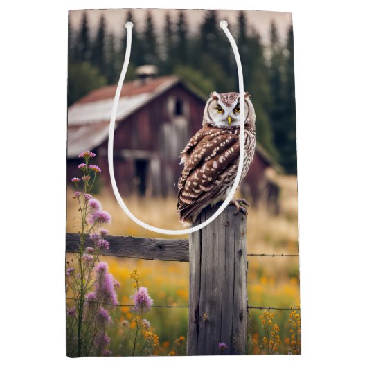Verjaardag Uil Op Omheining Post Medium Cadeauzakje (Voorkant)