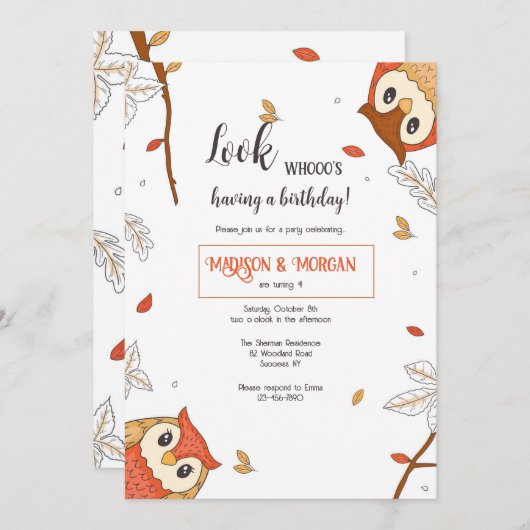 Verjaardag Uilen Kaart (Voorkant / Achterkant)