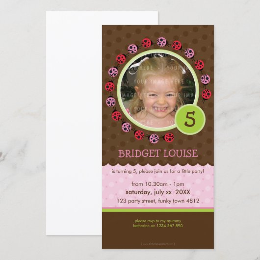 VERJAARDAG UITNODIGEN FOTOKAART :: ladybird circle (Voorkant / Achterkant)