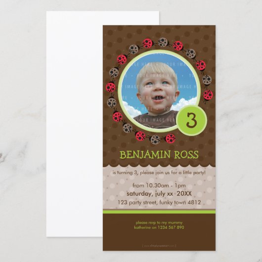 VERJAARDAG UITNODIGEN FOTOKAART :: ladybird circle (Voorkant / Achterkant)