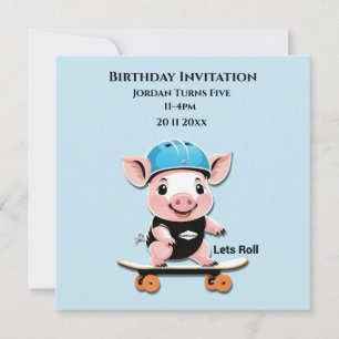 Verjaardag uitnodiging Baby varken skateboarden,