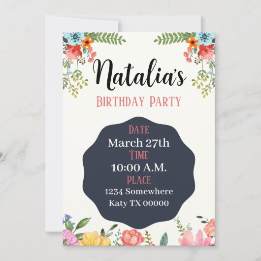 Verjaardag Uitnodiging, Bloemen, Feest, Douche, Br Kaart (Voorkant)