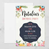 Verjaardag Uitnodiging, Bloemen, Feest, Douche, Br Kaart (Voorkant / Achterkant)