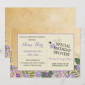 Verjaardag uitnodiging Briefkaart Paarse Lila Uitn (Voorkant / Achterkant)