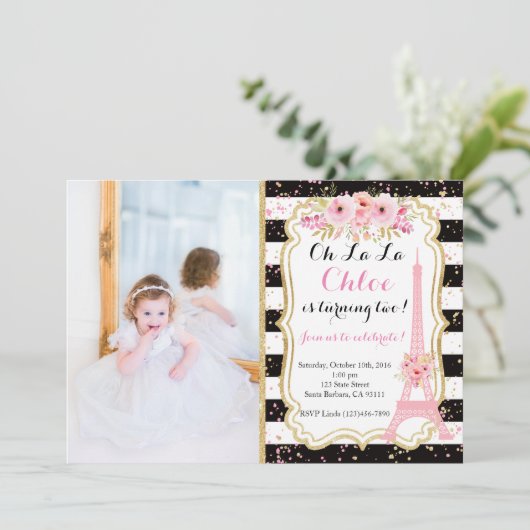 Verjaardag uitnodiging Eiffeltoren Parijs (Staand voorkant)