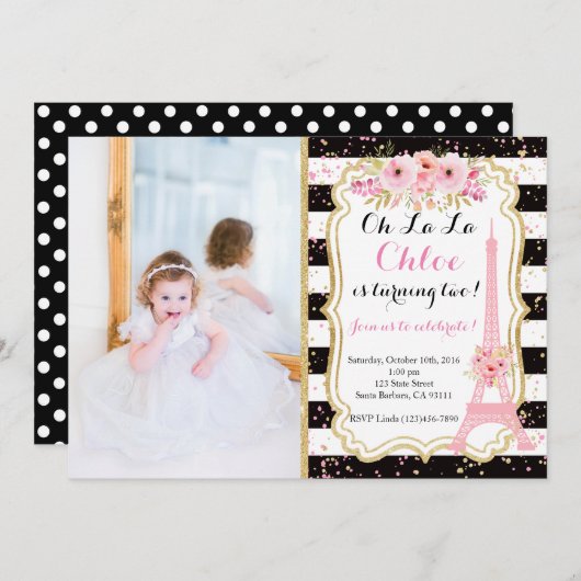 Verjaardag uitnodiging Eiffeltoren Parijs (Voorkant / Achterkant)