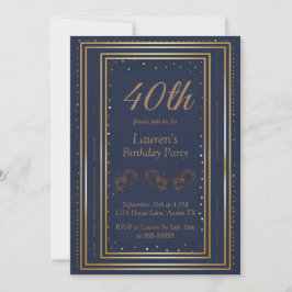 Verjaardag uitnodiging Elegant Navy Blue 40th Gold