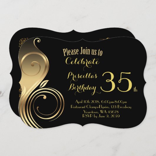 Verjaardag Uitnodiging, elke leeftijd, Gatsby stij Kaart (Voorkant / Achterkant)