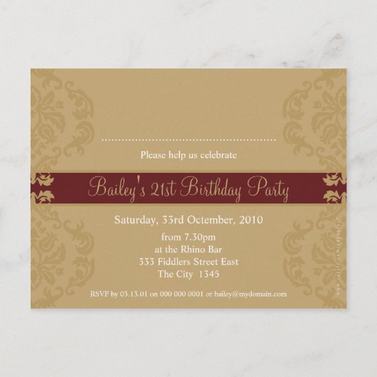 VERJAARDAG UITNODIGING:: finesse 1 Uitnodiging Briefkaart (Achterkant)