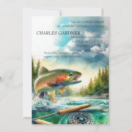 Verjaardag Uitnodiging Forel Vliegvissen (Voorkant)